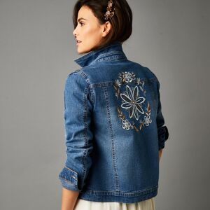 Blancheporte Veste Denim Broderie Florale Au Dos - Femme Bleu 46