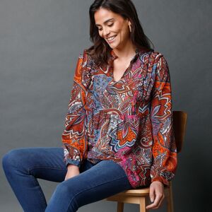 Blouse imprimee a volants - 38 - Marron - Lora ZelliniCette blouse imprimee est une veritable ôde a la feminite : des volants charmants, un imprime cachemire envoutant, un voile ultra fluide, un volume flatteur,... Elle se fera divine aussi bien avec un j