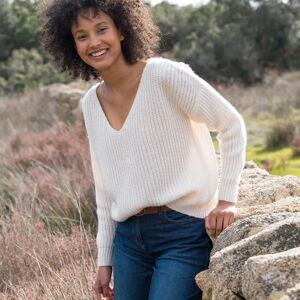 Blancheporte Pull Col V Volume Loose, Maille Anglaise Toucher Mohair - Femme Écru 56