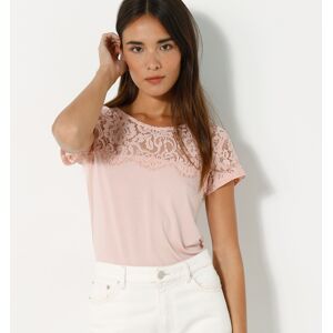 T-shirt dentelle col rond manches courtes - BlancheporteRomantique à souhait, ce tee-shirt en dentelle est là pour vous charmer. Elégant, féminin et confortable, il ne vous reste plus qu'à craquer pour votre coloris de saison préféré et à le porter avec a - Publicité