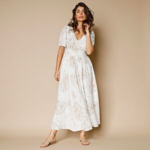 Lora Zellini Robe Longue Imprimée, Manches Évasées - Femme Blanc 44