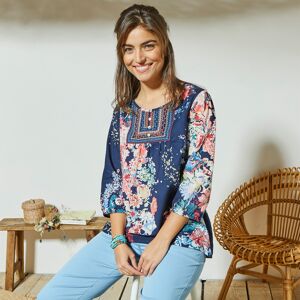 Blouse Imprimée Fleurs - Femme Bleu 44