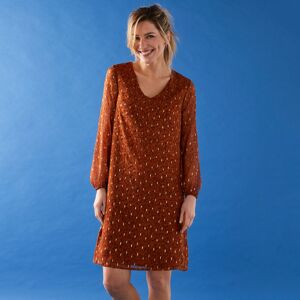 Blancheporte Robe Évasee Voile Imprime Dore - Femme Marron 44