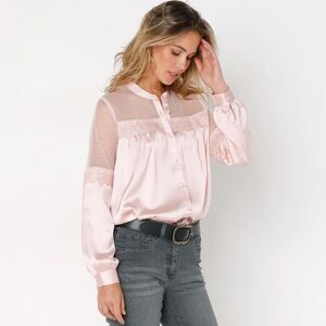 Chemisier boutonne, satin et plumetis - BlancheporteSatin elegant et plumetis delicat : cette blouse joue avec les matieres pour mettre votre beaute en lumiere ! Elle sera parfaite pour jouer les divas ou la decontraction chic avec une jupe crayon.48Rose