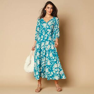 Robe longue boutonnée imprimée - 44 - Bleu - Lora ZelliniBase évasée, taille resserrée et imprimé fleuri : cette robe sera l'alliée de toutes les féminités ! On aime particulièrement sa matière délicieusement fluide et ses détails smockés qui permettent u - Publicité