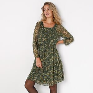 Blancheporte Robe Évasée Imprimée Col Carré - Femme Kaki 54