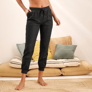 Pantalon coton-lin, taille elastiquee - BlancheporteCe pantalon a tout pour plaire. Pense dans un coton-lin ideal pour savourer la belle saison, il mixe le confort et l'actualite d'une coupe blousante a la base. A mixer a vos petits hauts d'ete !38Noir