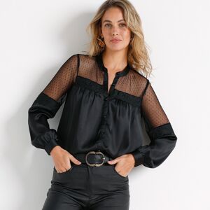 Blancheporte Chemisier Boutonne, Satin Et Plumetis - Femme Noir 46