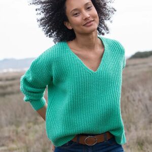 Blancheporte Pull Col V Volume Loose, Maille Anglaise Toucher Mohair - Femme Vert 38/40