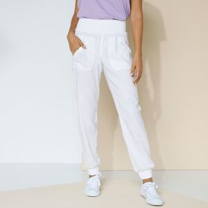 Pantalon blousant taille elastiquee, lin coton - BlancheporteLe pantalon leger en lin coton change de style avec une coupe blousante, legerement resserree a la cheville, parfaite pour mettre en valeur les sandales et les jolis vernis d'ete. Et ultra-confo