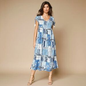 Robe mi-longue manches courtes imprimee - 38 - Bleu - Lora ZelliniEn mettre plein les yeux, expression parfaite pour qualifier cette beaute de robe longue ! De la couleur, des pompons craquants, des fentes seduction, une coupe flatteuse,... Grace a elle v