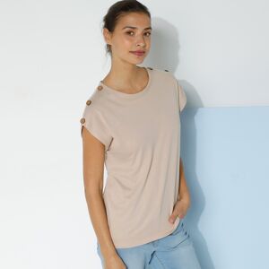 Blancheporte T-shirt Uni Détail Boutonné Maille Jersey - Femme Beige 34/36