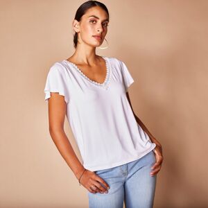 T-shirt col V macramé - 34/36 - Blanc - Lora ZelliniUne touche de macramé, un volume évasé et l'intemporel tee-shirt se revisite en toute féminité ! En duo avec une jupe longue pour un look bohème, ou avec un short en jean pour une allure estivale, elle s - Publicité