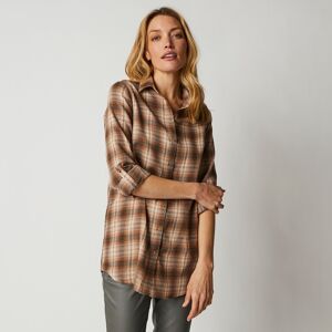 Blancheporte Chemise Longue À Carreaux Flanelle - Femme Marron 54