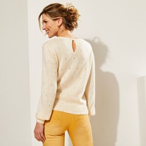 Blancheporte Pull Col Rond, Maille Pointelle Toucher Mohair - Femme Écru 42/44