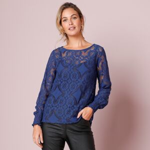 T-shirt dentelle manches longues blousantes - BlancheporteUne touche de dentelle et vous voilà la plus belle dans ce tee-shirt tout en délicatesse. Il s'associera parfaitement à un pantalon noir tout comme à votre jean chouchou, pour un look actuel et fém - Publicité