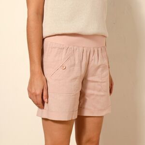 Blancheporte Short Droit À Revers, Lin Coton - Femme Rose 52