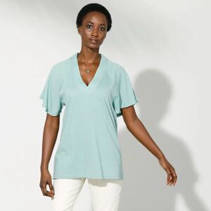 Blancheporte T-shirt Col V Manches Courtes Volantees - Femme Turquoise 52