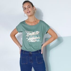 T-shirt imprimé peau de bête - BlancheporteUn t-shirt ? Oui, mais un t-shirt à la coupe actuelle, à la fluidité parfaite et à l'imprimé sauvagement mode, qui donnera du pep's à votre look en jean comme en jupe longue !54Kaki - Publicité