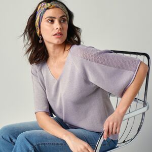 Blancheporte Pull Forme Boîte Avec Maille Ajouree Et Fil Brillant - Femme Violet 46/48