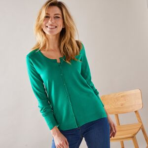 Cardigan boutonné col rond uni - 54 - Vert - Colors&coAvec sa coupe simple mais allurée, ce cardigan sera la petite pièce indispensable d'une saison toute en douceur. Il s'accordera facilement à tout votre dressing. Jean, robe, pantalon ... il n'y a plus  - Publicité