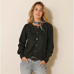 Cardigan boutonné, maille fantaisie - BlancheporteAvec son irrésistible toucher, son jeu de mailles et ses manches blousantes, il se porte en toute féminité à même la peau... Quand le cardigan se prend pour un pull, il donne à la silhouette une sublime al - Publicité