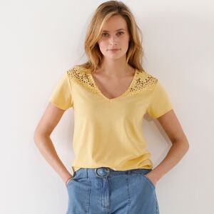 T-shirt fantaisie avec macrame - BlancheporteUn T-shirt OUI mais pas que...Vous aimerez la delicatesse de ses details aux epaules avec l'incrustation de macrame qui joue avec les transparences. Ce petit haut s'associera facilement avec toutes vos tenues c