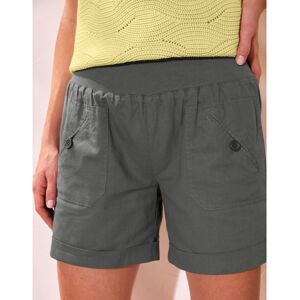 Blancheporte Short Droit À Revers, Lin Coton - Femme Kaki 44