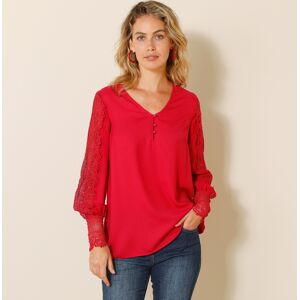 Blouse macramé col V manches longues, crêpe fluide - BlancheporteJuste irrésistible, cette blouse fluide joue l'élégance romantique pour suivre toutes vos tenues, sans faute de style. A adorer pour ses boutons perle raffinés ou ses effets de dentelle et d - Publicité