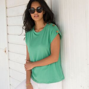 Blancheporte T-shirt Uni Detail Boutonne Maille Jersey - Femme Vert 50