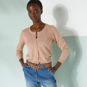 Cardigan boutonné col rond uni - 52 - Beige - Colors&coAvec sa coupe simple mais allurée, ce cardigan sera la petite pièce indispensable d'une saison toute en douceur. Il s'accordera facilement à tout votre dressing. Jean, robe, pantalon ... il n'y a plus - Publicité