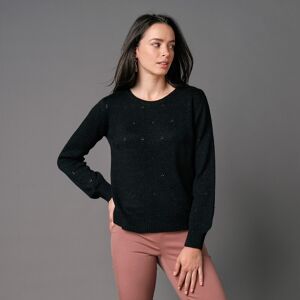 Blancheporte Pull Col Rond, Maille Pointelle Toucher Mohair - Femme Noir 34/36