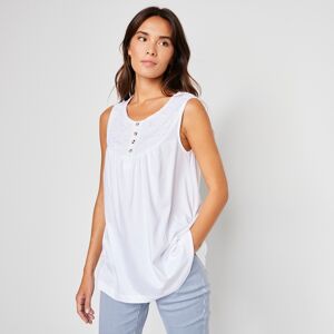 Debardeur a plastron macrame - BlancheporteFluide, leger, feminin, ce debardeur en coton et en viscose fait partie des essentiels au soleil ! A accorder en toute simplicite avec l'ensemble de votre dressing pour miser sur le charme du decollete souligne d