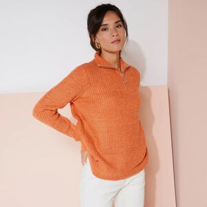Blancheporte Pull Col Zippe Maille Anglaise Toucher Mohair - Femme Orange 34/36