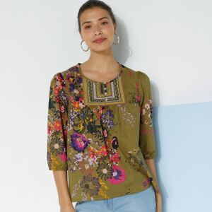 Blouse imprimée fleurs - BlancheporteFraîcheur et légèreté pour cette jolie blouse à fleurs. On craque complètement ! À porter sur un petit short pour un look décontracté ou sur un pantacourt pour un look plus citadin !48Vert - Publicité