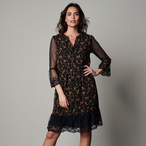 Robe dentelle manches 3/4 imprimee - 36 - Noir - Lora ZelliniJolie robe a l'imprime fleuri qui renuit tous les details feminins dans un esprit romantique : dentelle, resille et volants ! A porter avec des boots pour une allure actuelle.36Noir