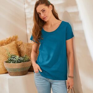 T-shirt Col Rond Manches Courtes Uni Coton - Femme Bleu 52