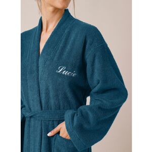 Blancheporte Peignoir mixte adulte uni coton eponge bouclette col kimono personnalise - Colombine Bleu 50/52