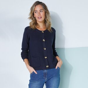 Gilet paletot maille fantaisie, boutons effet corne - BlancheporteLe gilet qui donne du style à un jean, une jupe ou une robe ! A porter comme une petite veste avec ses larges boutons effet corne et ses poches devant, il apporte une touche de chic à la te - Publicité