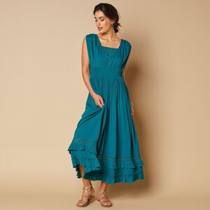 Lora Zellini Robe longue à volants crépon et macramé - Lora Zellini Bleu 44