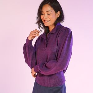 Pull jersey manches longues bouffantes - BlancheporteL’adorable pull ultra féminin avec ses belles manches volumineuses très tendance et son petit col montant à boutonner ou déboutonner selon ses envies... C’est vraiment un indispensable cette saison  - Publicité