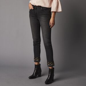 Blancheporte Jean Stretch 7/8eme Coupe Fuselee, Bas De Jambe Brode - Femme Gris 38