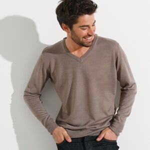 Blancheporte Pull Col V 80% Laine - Homme Taupe S