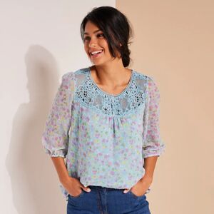 Blouse macramé imprimée, voile plumetis - BlancheporteUn macramé sensuel, un voile plumetis délicat et un superbe imprimé fleuri... Cette blouse est un vrai concentré de féminité ! Laissez vous envoûter par son charme fou et ses jeux de transparence pour  - Publicité