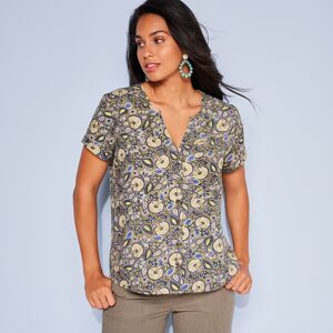 Blouse boutonnée en viscose imprimé ethnique, manches courtes - BlancheporteUn haut à porter quelle que soit la météo de la saison ! Seule ou avec un gilet, cette blouse à la douceur et à la fluidité parfaite nous accompagne partout avec un chic ethnique  - Publicité