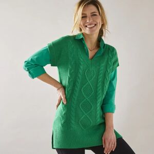 Pull tunique torsadé manches courtes - BlancheporteEnvie de donner du relief à votre look ? Adoptez ce pull torsadé au toucher doux, décliné dans des coloris gourmands ! Parfait en superposition sur une chemise, il offre un look cocooning en toute féminit - Publicité