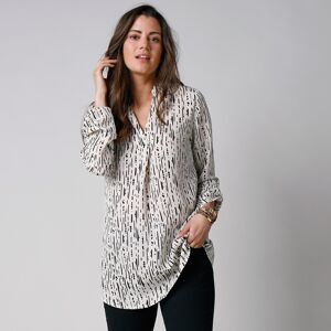 Blouse imprime graphique col tunisien, crepe - BlancheporteStyle, legerete et confort : 3 mots pour decrire cette jolie blouse imprimee qui s'entichera tres vite de vos jupes, pantalons, leggings et jeans ! Comble du bonheur : elle ne necessite pas de rep