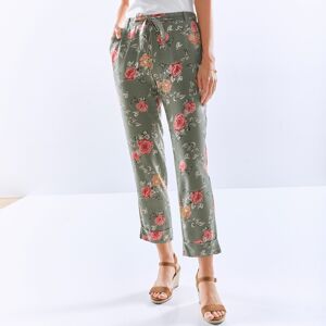 Pantalon 7/8eme fuselee imprime fleuri - BlancheporteLe look parfait de la saison ? Un tee-shirt, un pantalon fluide et des sandales compensees ! Pour plus d'originalite, choisissez ce pantalon a la coupe 7/8eme actuelle qui laisse s'epanouir un adorable 