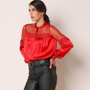 Blancheporte Chemisier Boutonne, Satin Et Plumetis - Femme Rouge 40