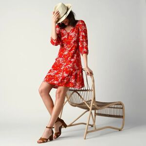 Robe courte volantee, imprime floral - BlancheporteTout en legerete, ce modele affiche un superbe motif de saison decline dans un joli melange de rouge, d'ecru et de caramel. Le faux boutonnage allonge la silhouette et la decoupe froncee devant apporte du